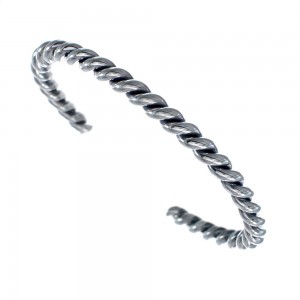 Navajo Genuine Twisted Sterling Silver Cuff Bracelet AX127472