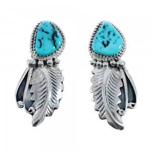Sterling Silver And Turquoise Navajo Leaf Post Earrings AX127617