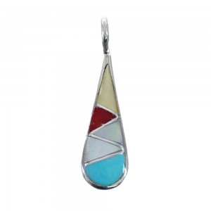 Native American Zuni Authentic Sterling Silver Multicolor Inlay Pendant JX127752