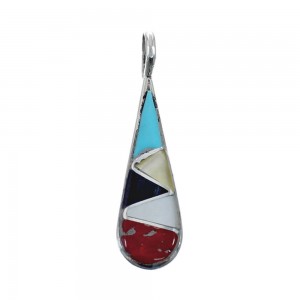 Native American Zuni Authentic Sterling Silver Multicolor Inlay Pendant JX127757