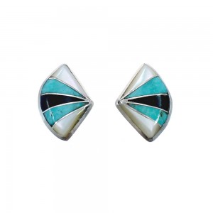 Native American Zuni Sterling Silver Multicolor Post Earrings JX127907