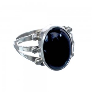 Sterling Silver And Onyx Navajo Ring Size 8-3/4 AX127853
