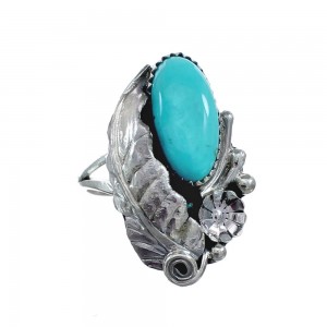 Flower Scalloped Leaf Turquoise Genuine Sterling Silver Navajo Ring Size 6-1/4 AX127699