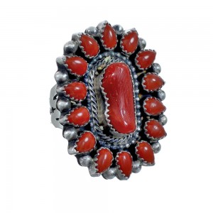 Native American Navajo Genuine Sterling Silver Coral Ring Size 6-1/2 AX127825