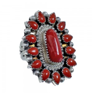 Native American Navajo Genuine Sterling Silver Coral Ring Size 7-1/2 AX127831