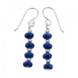 Native American Lapis Sterling Silver Bead Hook Dangle Earrings AX128034