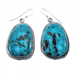 Native American Turquoise Sterling Silver Hook Dangle Earrings AX128127