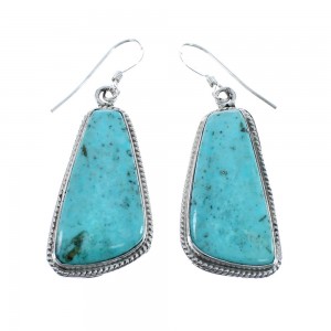 Native American Turquoise Sterling Silver Hook Dangle Earrings AX128190