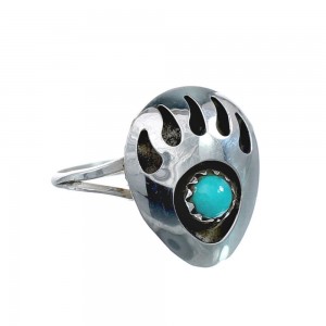 Native American Genuine Sterling Silver Turquoise Bear Paw Ring Size 9 AX128318