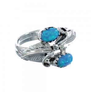 Sterling Silver Leaf Navajo Blue Opal Ring Size 7-1/4 AX128326