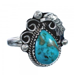 Turquoise Sterling Silver Navajo Leaf Ring Size 8-3/4 AX128368