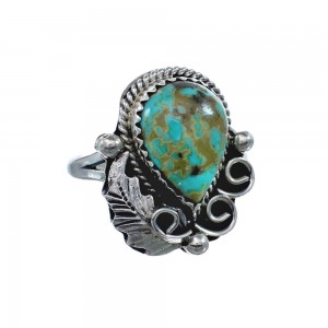 Turquoise Sterling Silver Navajo Leaf Ring Size 8 AX128370