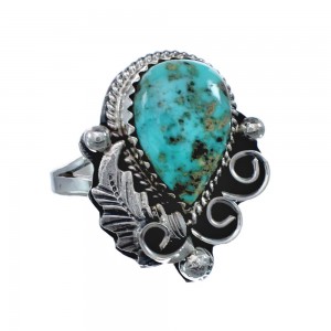 Turquoise Sterling Silver Navajo Leaf Ring Size 6-1/2 AX128373