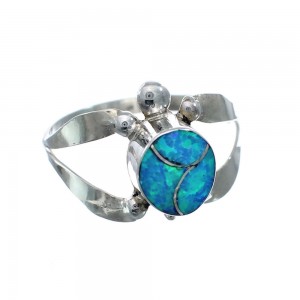 Native American Zuni Blue Opal Sterilng Silver Turtle Ring Size 6-1/2 AX128474