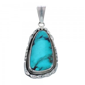 Native American Turquoise Tear Drop Genuine Sterling Silver Pendant AX128890
