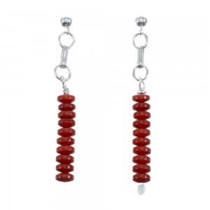 Genuine Sterling Silver Coral Bead Post Dangle Earrings JX128492