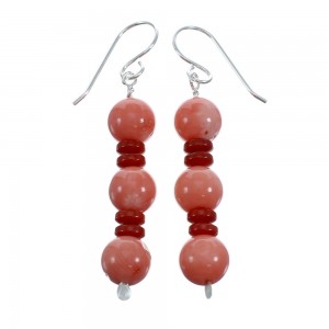 Sterling Silver Coral Bead Hook Dangle Earrings JX128487