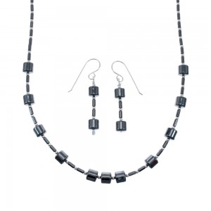 Genuine Sterling Silver Southwest Hematite Bead Necklace Set JX128500
