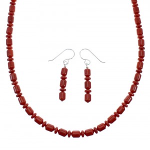 Genuine Sterling Silver Southwest Coral Bead Necklace Set JX128498