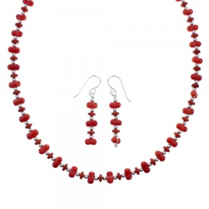 Genuine Sterling Silver Southwest Coral Bead Necklace Set JX128494