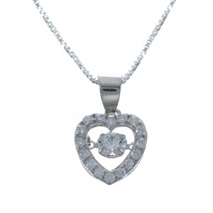 Cubic Zirconia Heart Pendant Silver Italian Necklace JX128565