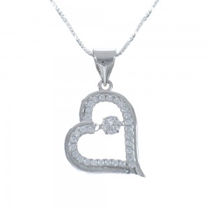 Cubic Zirconia Heart Pendant Silver Italian Necklace JX128566