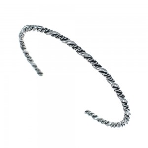 Navajo Genuine Twisted Sterling Silver Cuff Bracelet JX128766