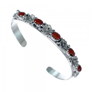 Native American Navajo Flower Coral Cuff Bracelet JX128775