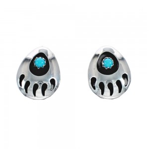 Genuine Sterling Silver Turquosie Bear Paw Navajo Indian Post Earrings AX129187