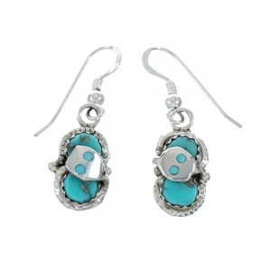 Turquoise Zuni Effie Calavaza Silver Snake Hook Earrings JX128917