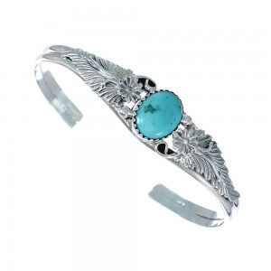 Native American Navajo Turquoise Leaf Sterling Silver Cuff Bracelet JX128837