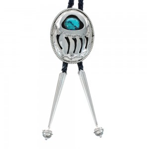 Navajo Genuine Sterling Silver Turquoise Bear Paw Bolo Tie JX129075