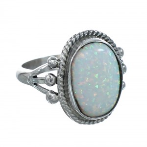 Native American Navajo Sterling Silver White Opal Ring Size 7 JX128994