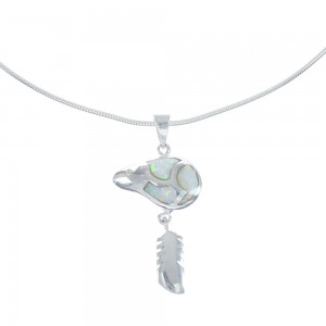 Opal Sterling Silver Bear And Feather Southwest Italian Snake Chain Necklace Set AX128988