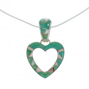 Sterling Silver Turquoise And Opal Inlay Heart Italian Snake Chain Necklace Set AX129002