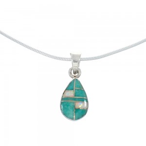 Southwestern Turquoise Opal Inlay Sterling Silver Italian Snake Chain Necklace Set AX129041