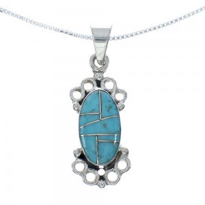 Southwest Turquoise Inlay Sterling Silver Box Chain Necklace Set JX129259