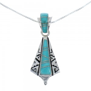 Southwest Turquoise Inlay Sterling Silver Box Chain Necklace Set JX129258