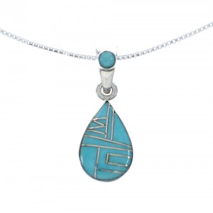 Southwest Turquoise Inlay Sterling Silver Box Chain Necklace Set JX129254