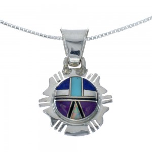 Southwest Multicolor Inlay Sterling Silver Box Chain Necklace Set JX129265