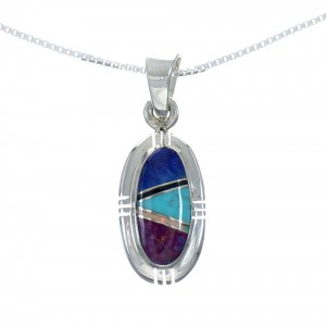 Southwest Multicolor Inlay Sterling Silver Box Chain Necklace Set JX129268