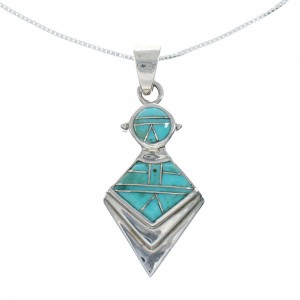 Southwest Turquoise Inlay Sterling Silver Box Chain Necklace Set JX129092