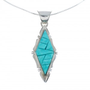 Southwest Turquoise Inlay Sterling Silver Box Chain Necklace Set JX129093