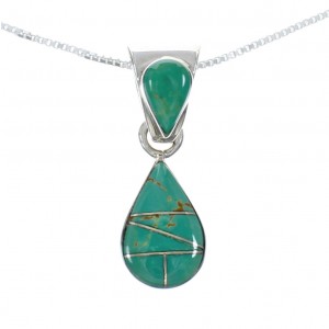 Southwest Turquoise Inlay Sterling Silver Box Chain Necklace Set JX129094