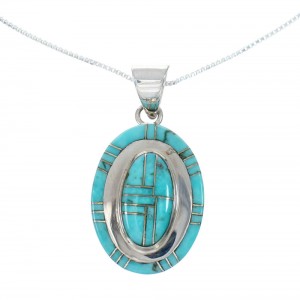 Southwest Turquoise Inlay Sterling Silver Box Chain Necklace Set JX129095