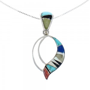 Southwest Multicolor Inlay Sterling Silver Box Chain Necklace Set JX129081