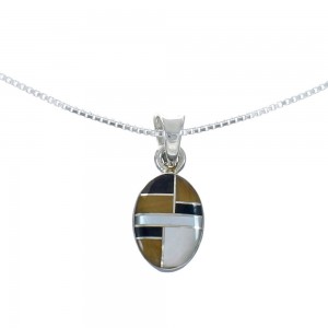 Southwest Multicolor Inlay Sterling Silver Box Chain Necklace Set JX129108