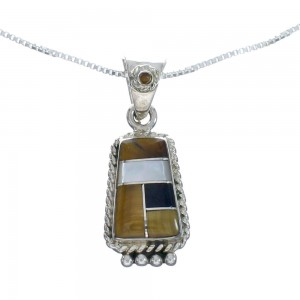 Southwest Multicolor Inlay Sterling Silver Box Chain Necklace Set JX129109