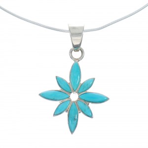 Southwest Turquoise Flower Inlay Sterling Silver Snake Chain Necklace Set JX129182