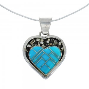 Southwest Turquoise Heart Inlay Sterling Silver Snake Chain Necklace Set JX129186